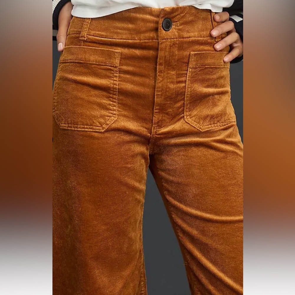Maeve Wide-Leg Corduroy Cropped Pants in Rust - Picture 2 of 12